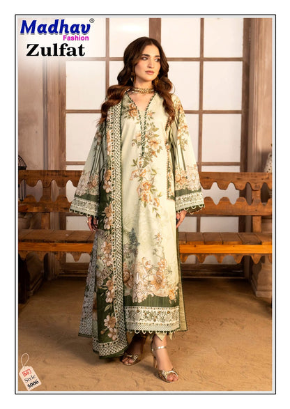 Zulfat Vol 5 Madhav Fashion Lawn Cotton Karachi Salwar Suits Wholesale Rate