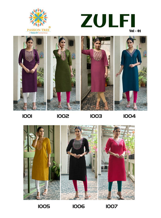Zulfi Vol 1 Passion Tree Vatican Straight Cut Kurtis Exporter Ahmedabad