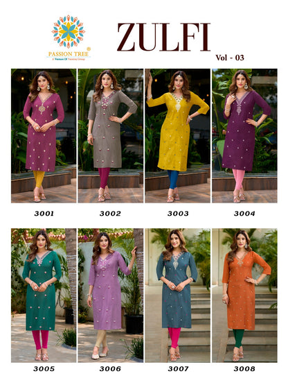 Zulfi Vol 3 Passion Tree Vetican Straight Cut Kurtis Exporter Ahmedabad