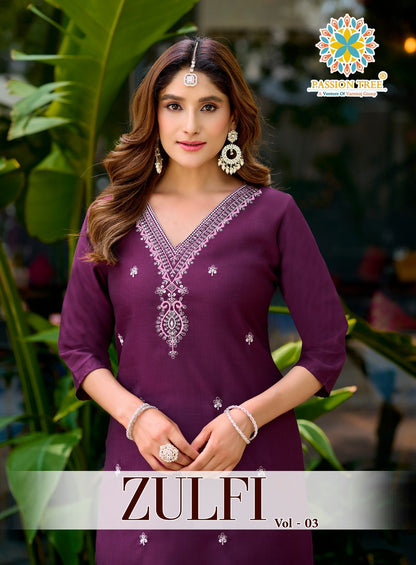 Zulfi Vol 3 Passion Tree Vetican Straight Cut Kurtis Exporter Ahmedabad
