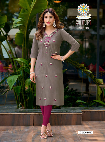 Zulfi Vol 3 Passion Tree Vetican Straight Cut Kurtis Exporter Ahmedabad