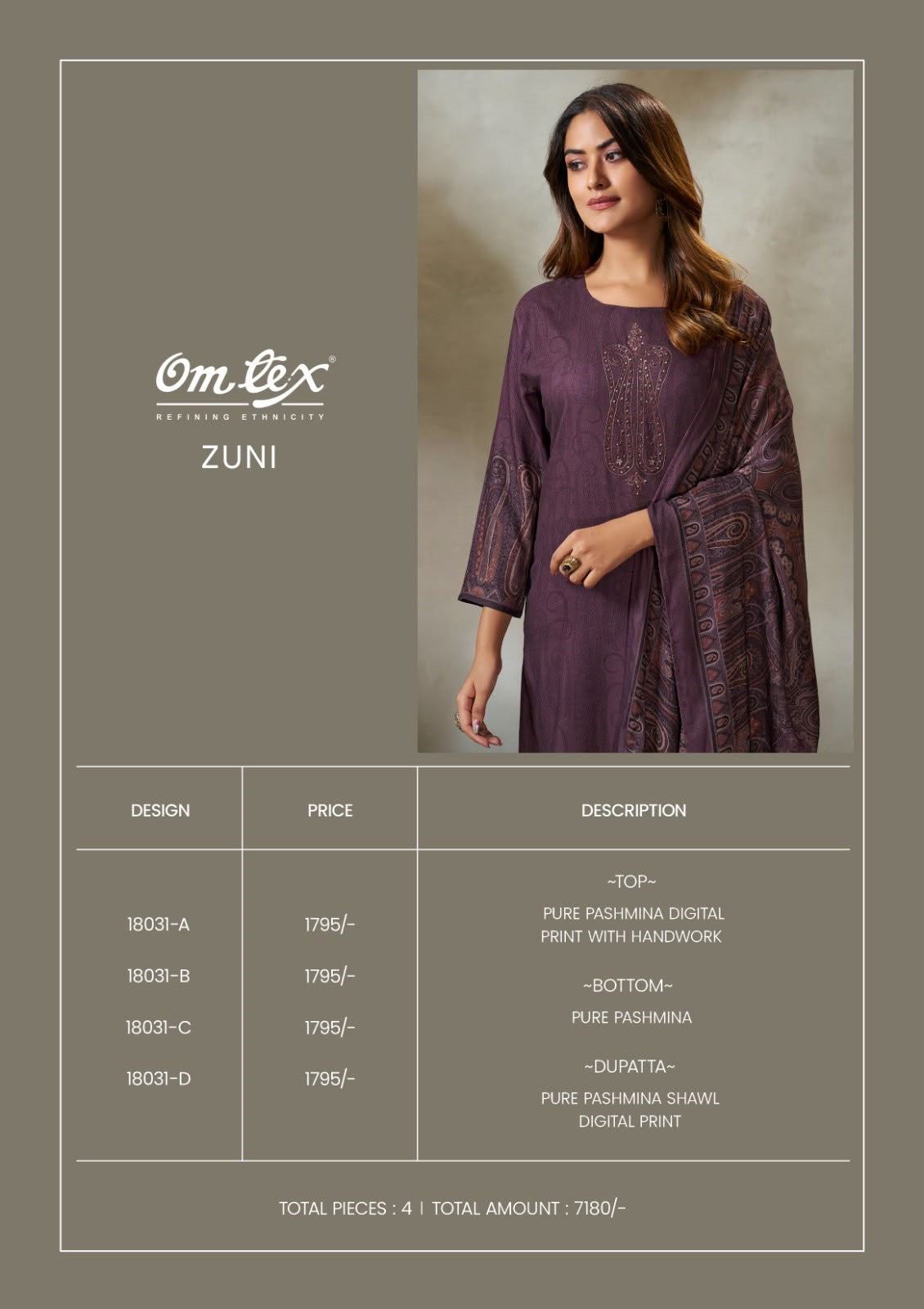 Zuni Omtex Pashmina Suits Wholesale Price