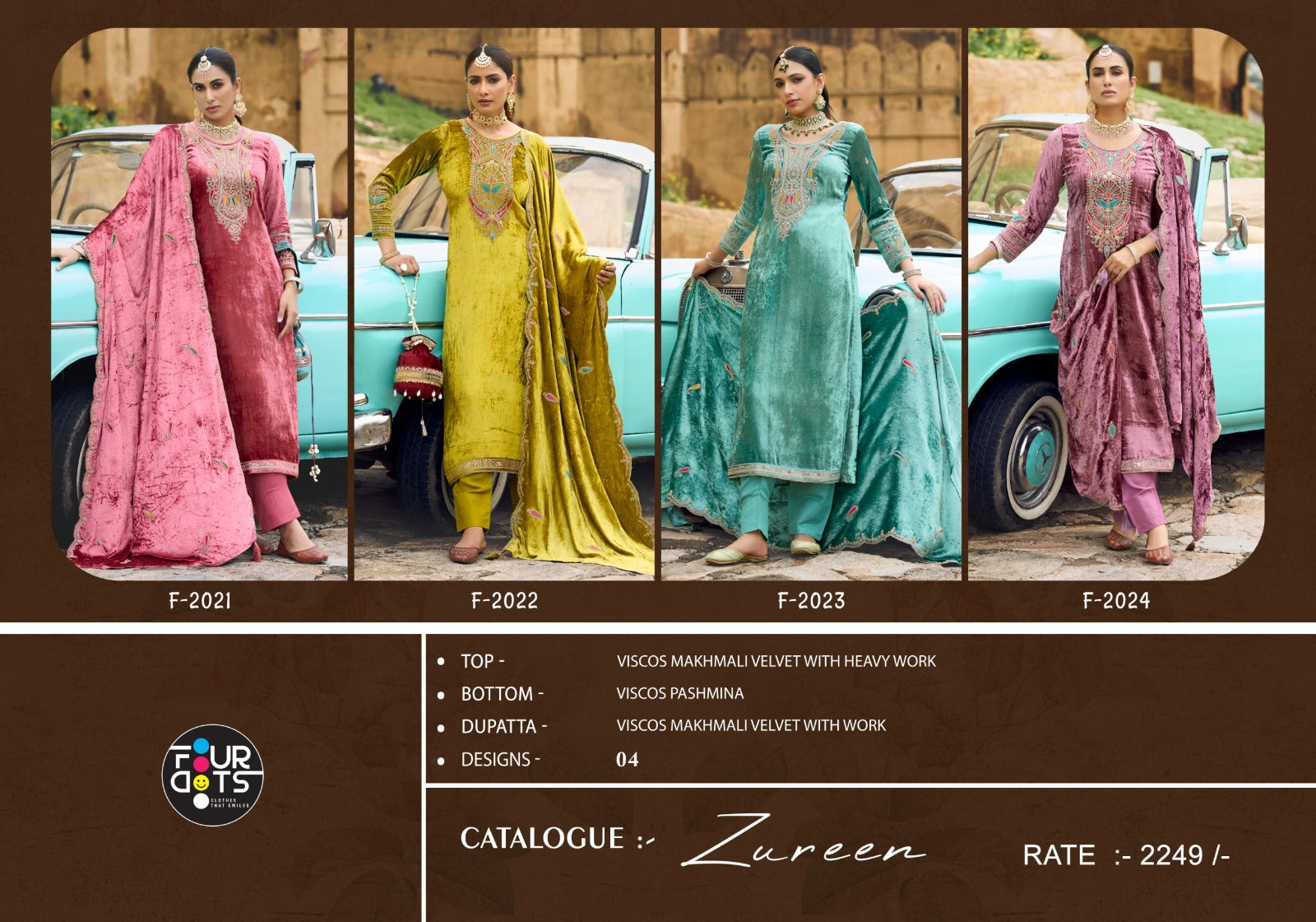Zureen Four Dots Viscose Velvet Suits Supplier India