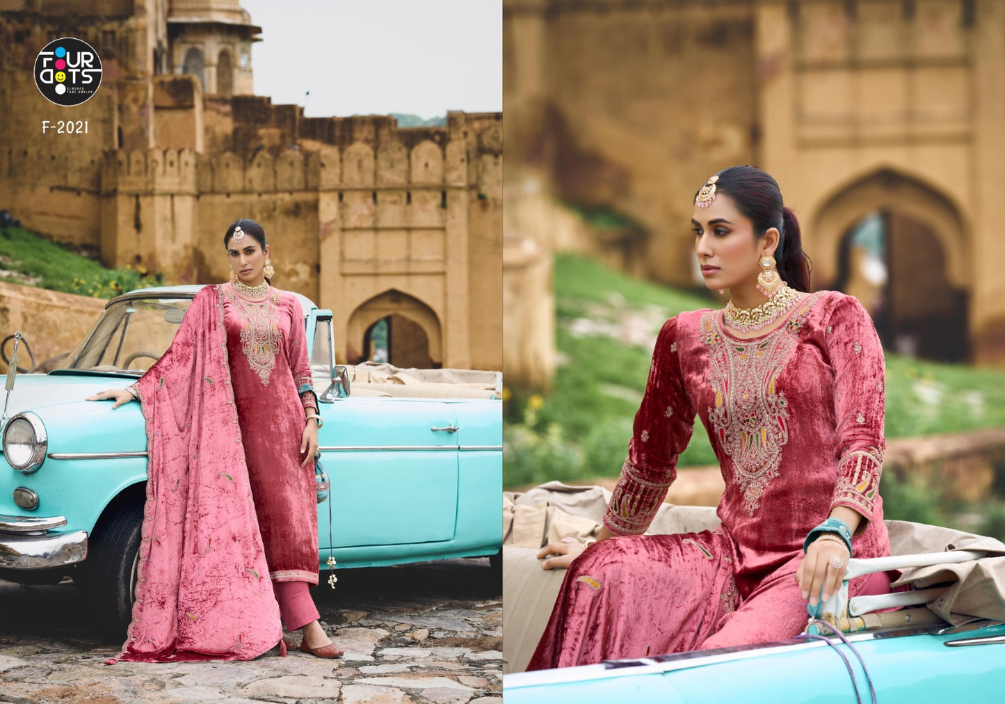 Zureen Four Dots Viscose Velvet Suits Supplier India