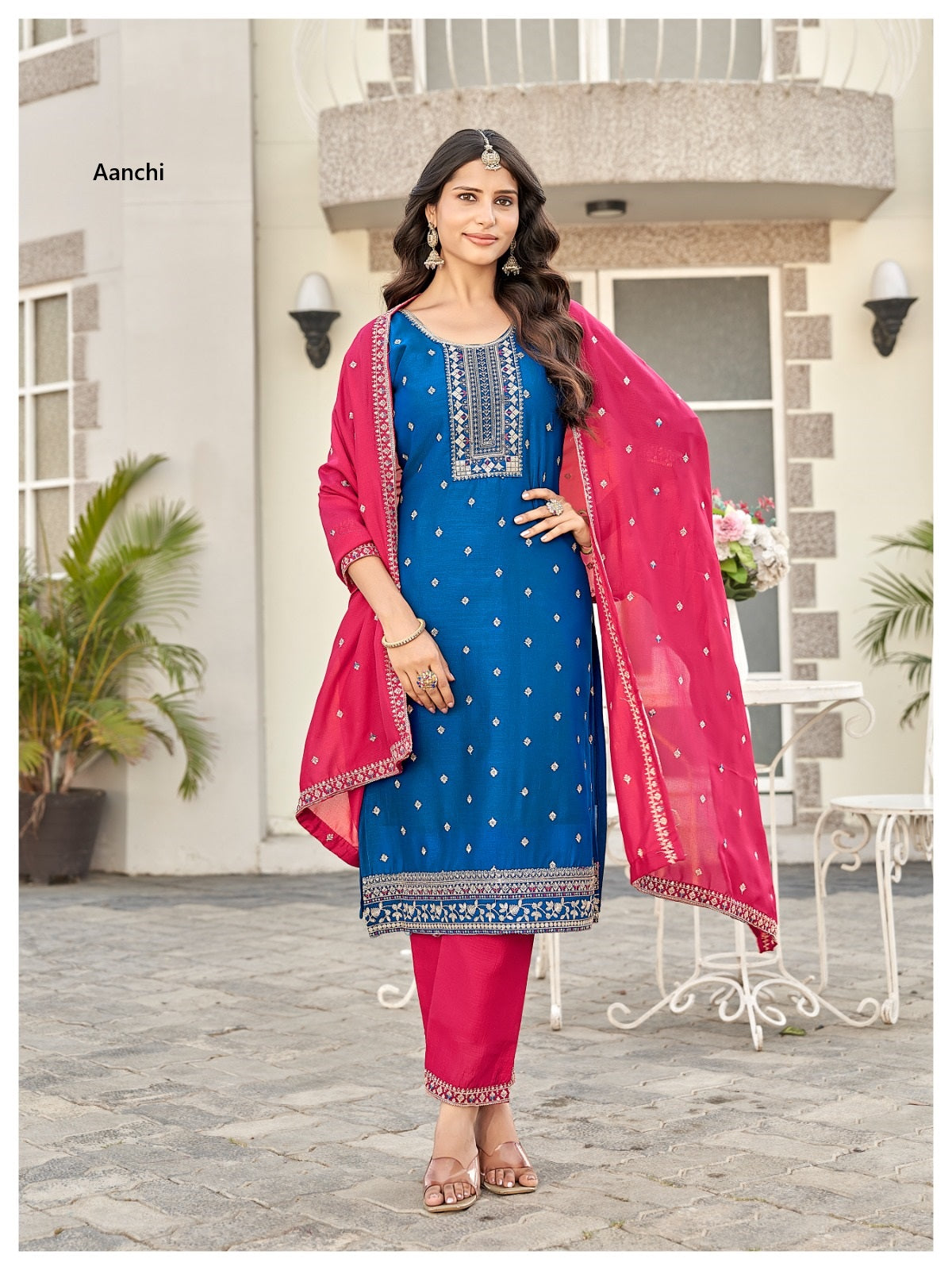 Zuri Aanchi Vichitra Silk Readymade Pant Style Suits Wholesale Rate