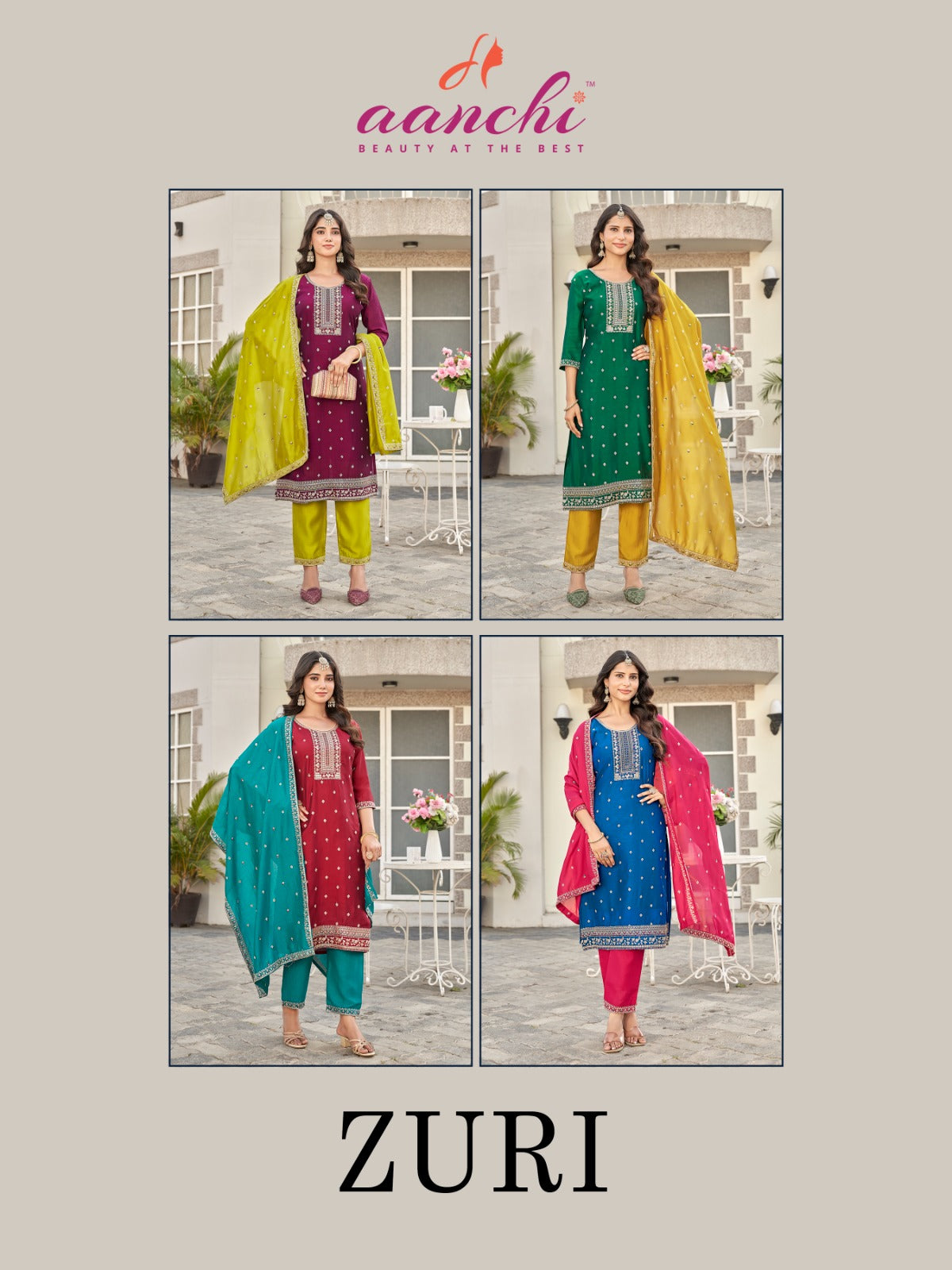 Zuri Aanchi Vichitra Silk Readymade Pant Style Suits Wholesale Rate
