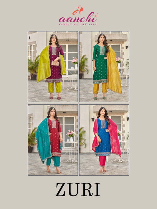 Zuri Aanchi Vichitra Silk Readymade Pant Style Suits Wholesale Rate
