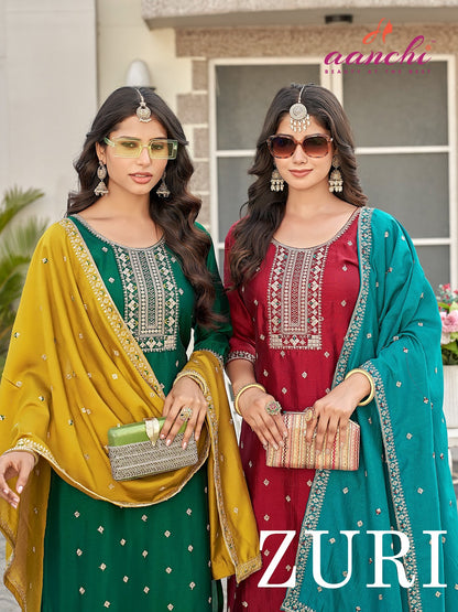Zuri Aanchi Vichitra Silk Readymade Pant Style Suits Wholesale Rate
