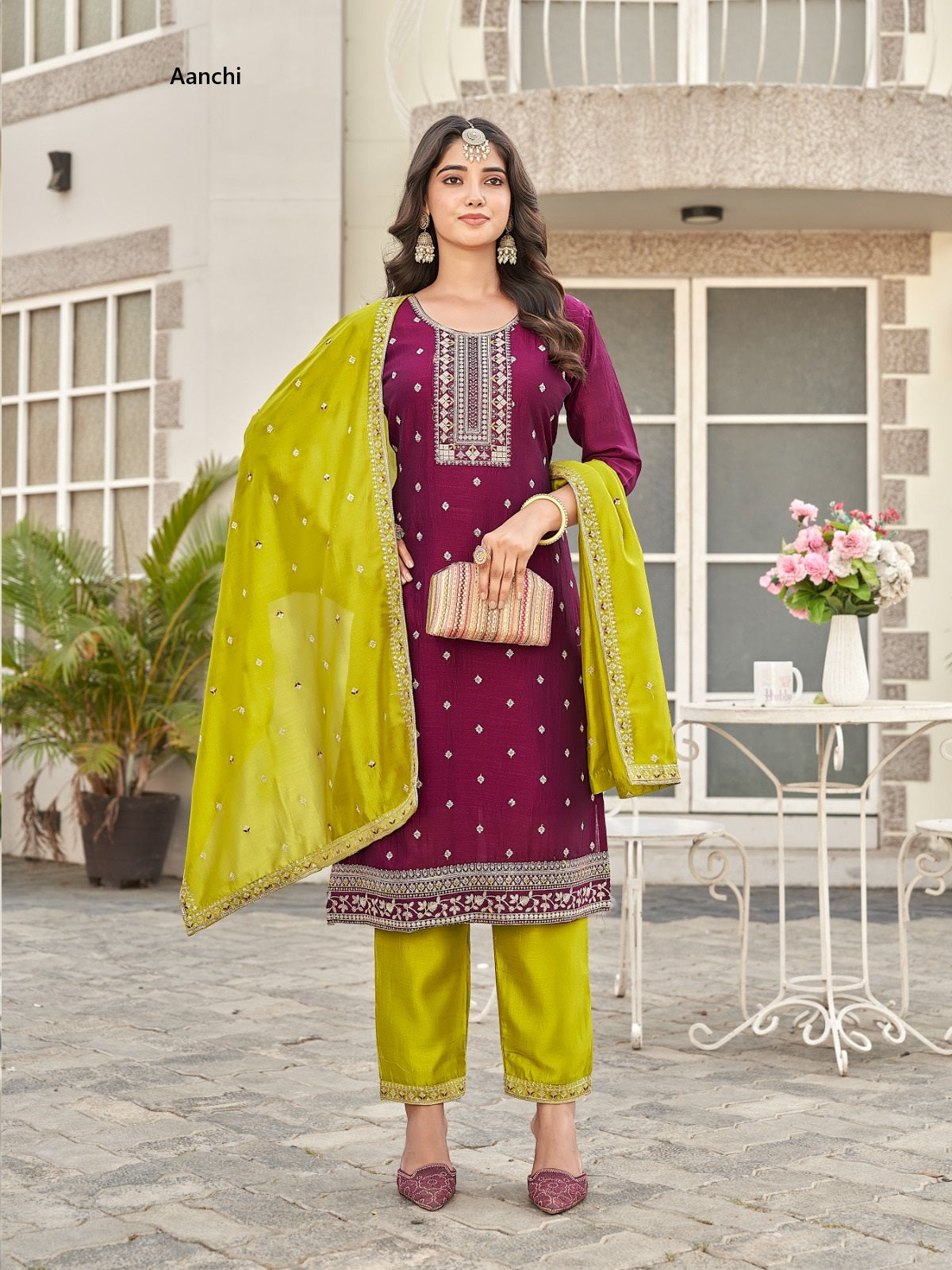 Zuri Aanchi Vichitra Silk Readymade Pant Style Suits Wholesale Rate