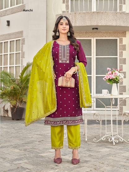 Zuri Aanchi Vichitra Silk Readymade Pant Style Suits Wholesale Rate