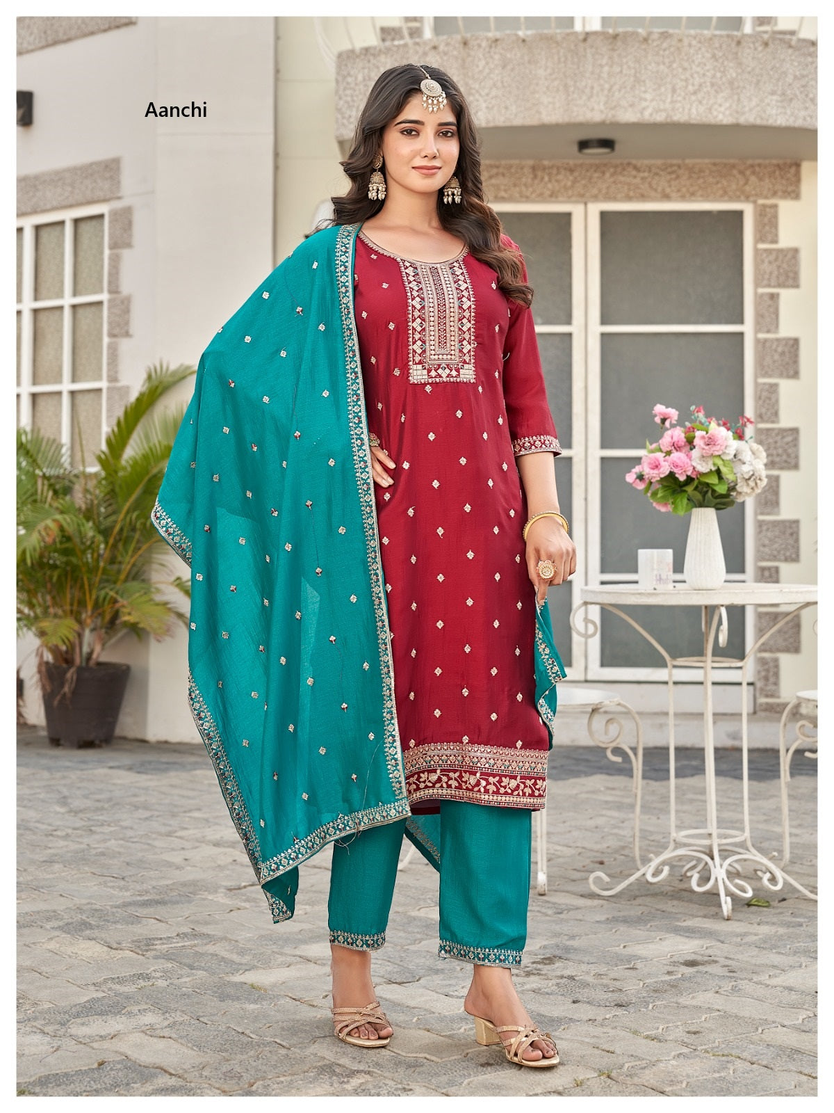 Zuri Aanchi Vichitra Silk Readymade Pant Style Suits Wholesale Rate