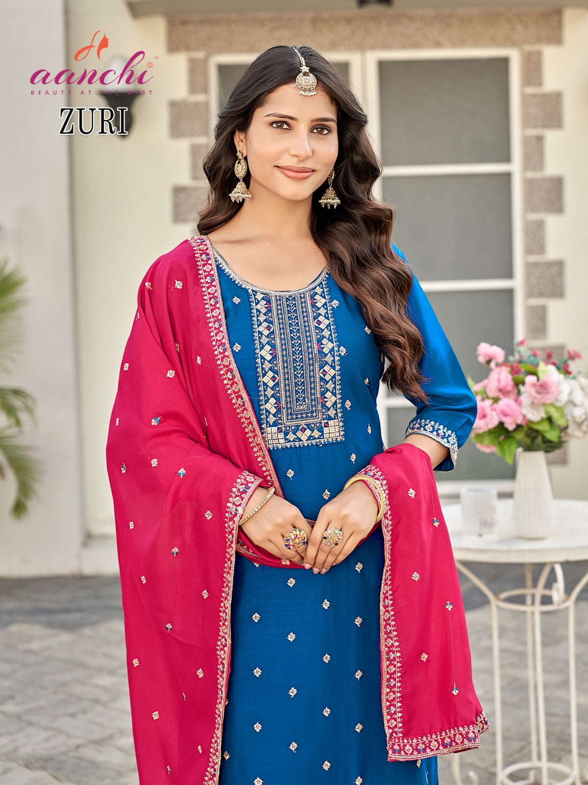 Zuri Aanchi Vichitra Silk Readymade Pant Style Suits Wholesale Rate