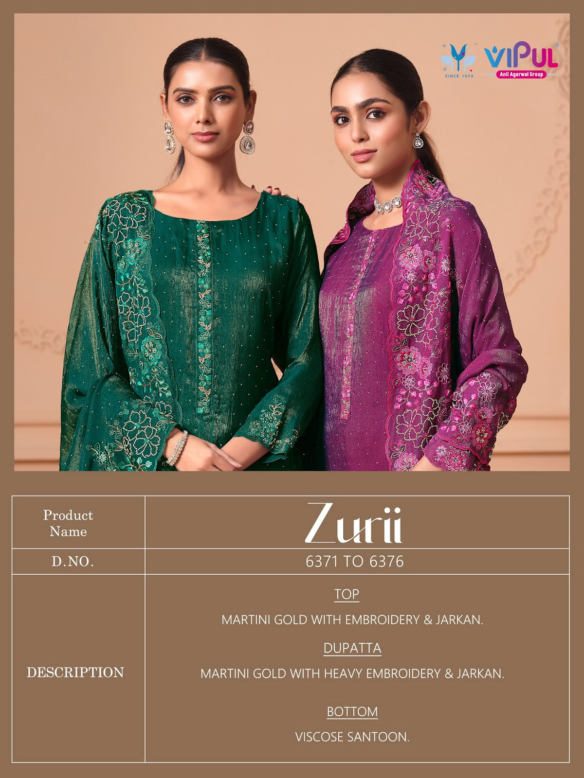 Zurii Vipul Martini Gold Pant Style Suits Manufacturer Ahmedabad
