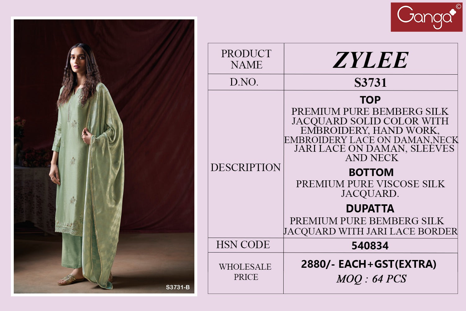 Zylee 3731 Ganga Premium Bemberg Plazzo Style Suits Supplier Ahmedabad