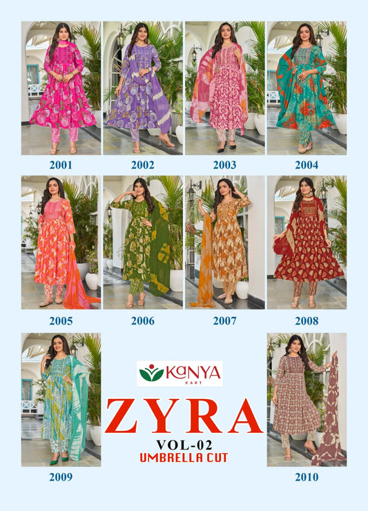 Zyra Vol 2 Kanya Kart Rayon Readymade Anarkali Suits Exporter