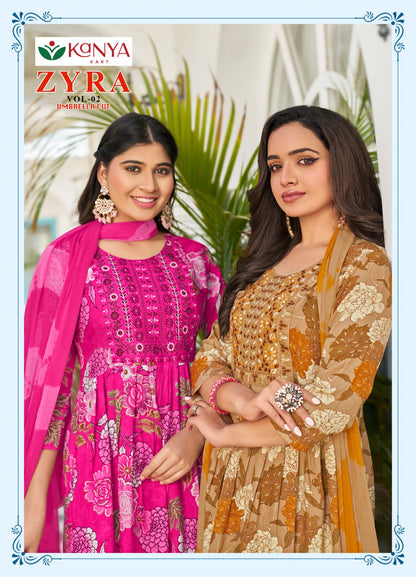 Zyra Vol 2 Kanya Kart Rayon Readymade Anarkali Suits Exporter