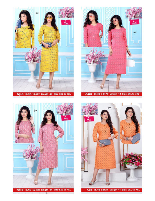 Ajio Jnx Rayon Plus Size Kurtis Supplier Ahmedabad