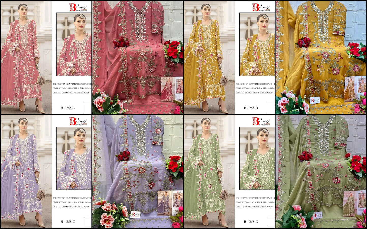 B 258 Bilqis Chiffon Pakistani Salwar Suits Exporter Ahmedabad