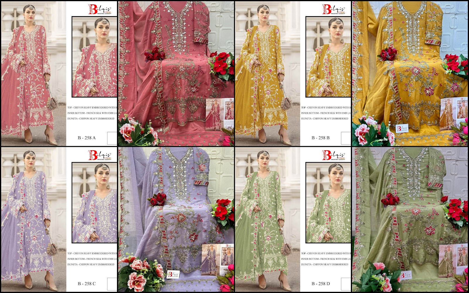 B 258 Bilqis Chiffon Pakistani Salwar Suits Exporter Ahmedabad
