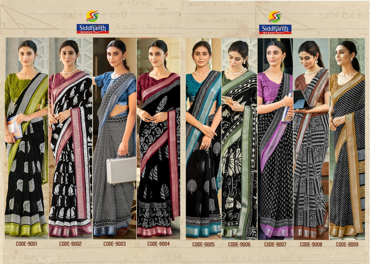 Black Mulmul Print Siddhanth Khadi Cotton Sarees Manufacturer India