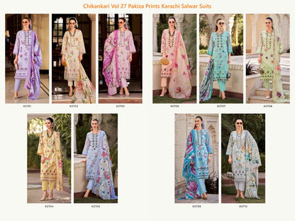 Chikankari Vol 27 Pakiza Prints Lawn Cotton Karachi Salwar Suits Supplier Ahmedabad