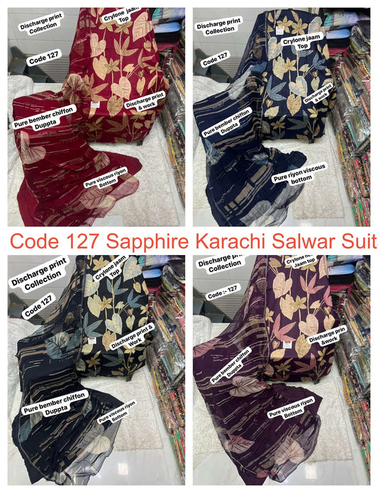 Code 127 Sapphire Jaam Karachi Salwar Suits Manufacturer India