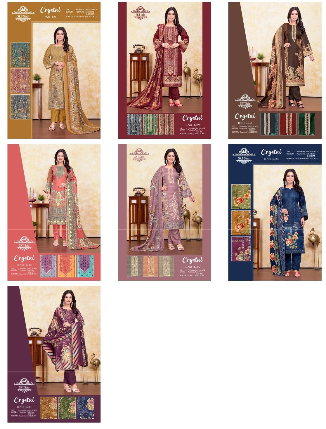 Crystal 141125 Skt Twill Pashmina Suits Wholesaler Ahmedabad