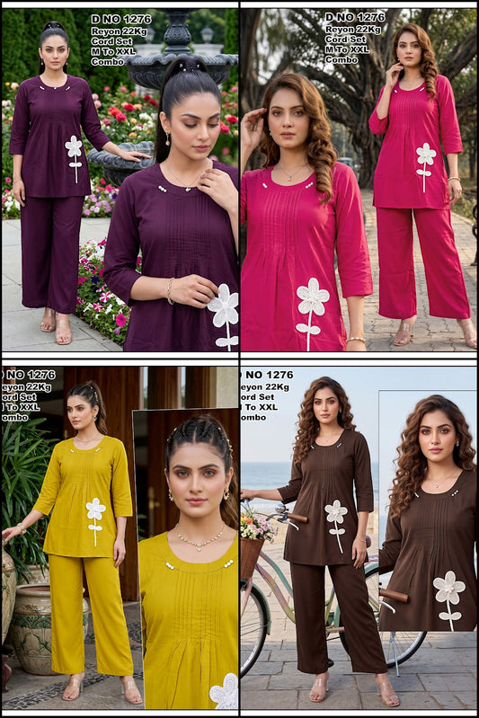 Design 1276 Kamna4U Rayon 22Kg Co Ord Set Wholesaler
