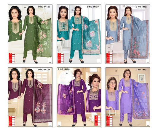 Design 14125-14131 Kh Roman Silk Readymade Pant Style Suits Supplier Gujarat