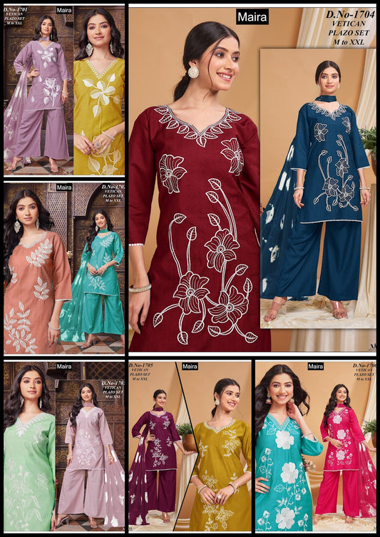 Design 1701-1706 Maira Vatican Silk Readymade Plazzo Style Suits Manufacturer Gujarat