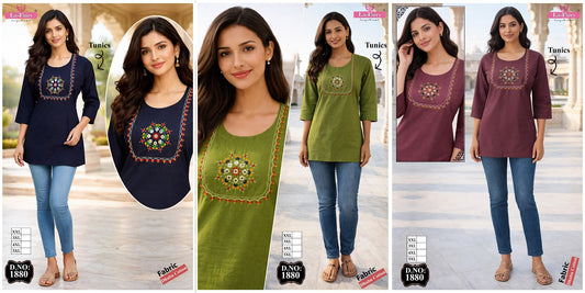 Design 1880 La Fairy Dhabu Cotton Short Kurtis Exporter Ahmedabad
