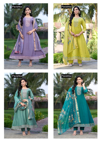 Design 1 Pavishka Roman Silk Readymade Anarkali Suits Manufacturer Ahmedabad