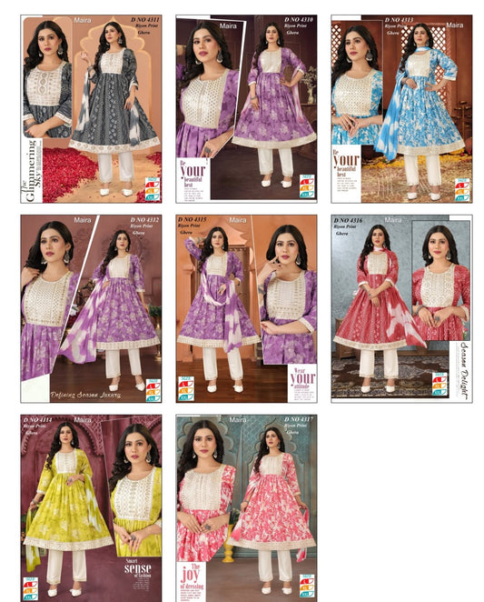 Design 4310-4317 Maira Rayon Readymade Anarkali Suits Manufacturer Gujarat