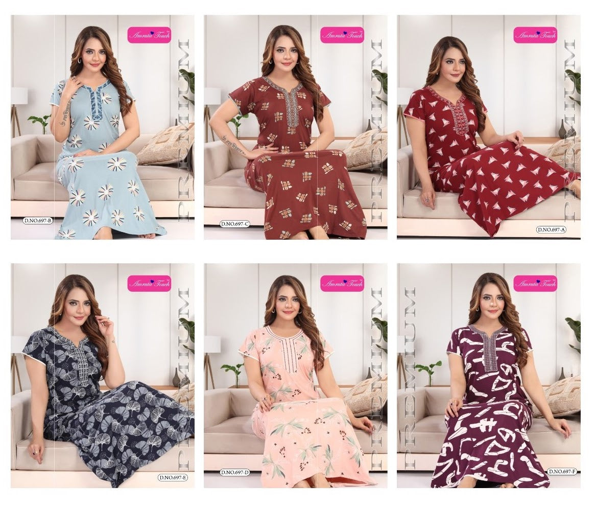 Design 697 Kavyansika Hosiery Cotton Night Gowns Supplier India