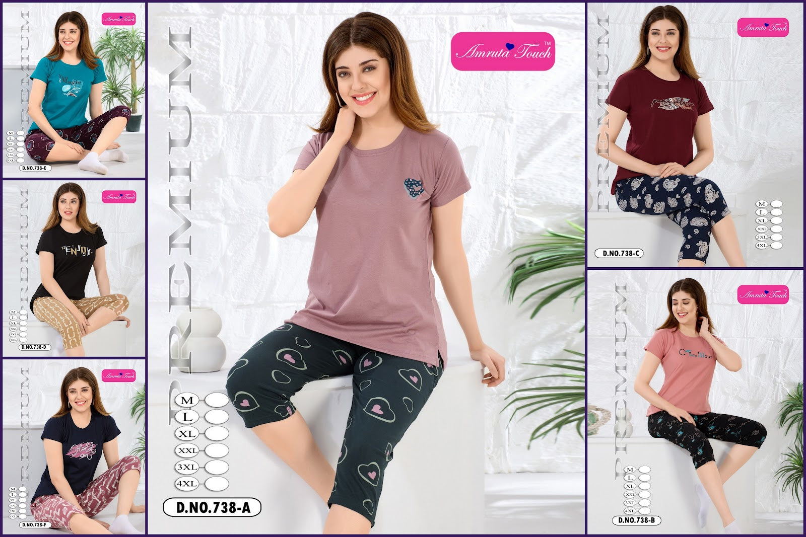 Design 738 Kavyansika Hosiery Cotton Capri Night Suits Exporter India
