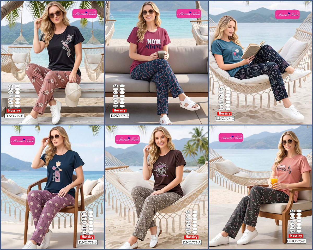 Design 775 Kavyansika Hosiery Cotton Pyjama Night Suits Supplier India