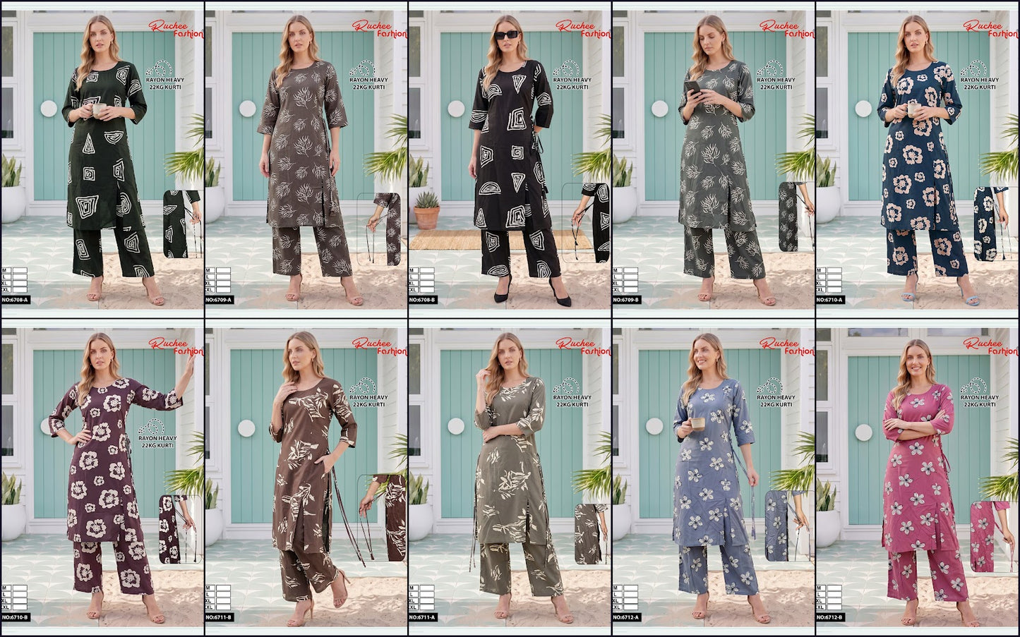 Dno 6708-6712 Ruchee Fashion Rayon 22Kg Co Ord Set Wholesale Price