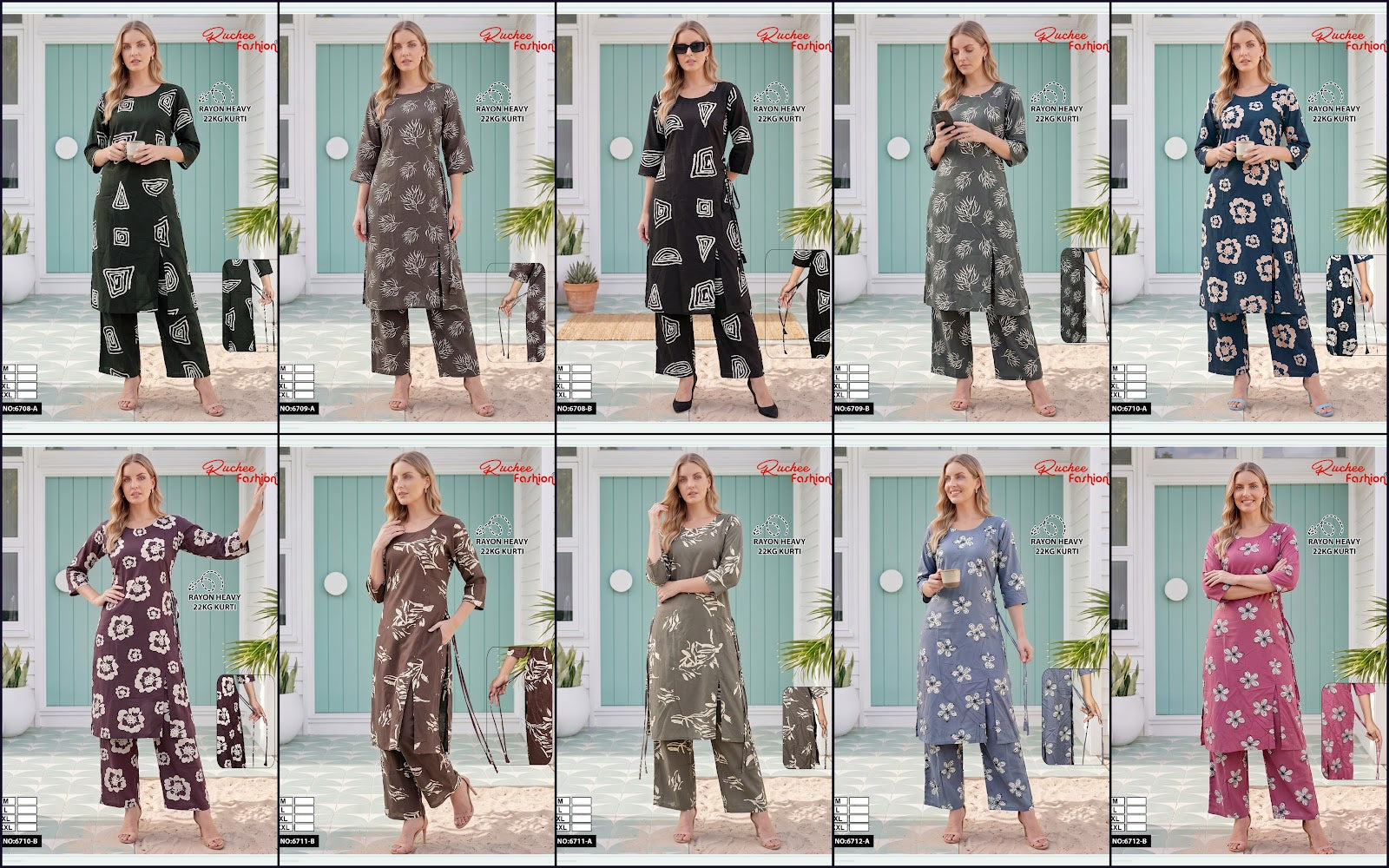 Dno 6708-6712 Ruchee Fashion Rayon 22Kg Co Ord Set Wholesale Price