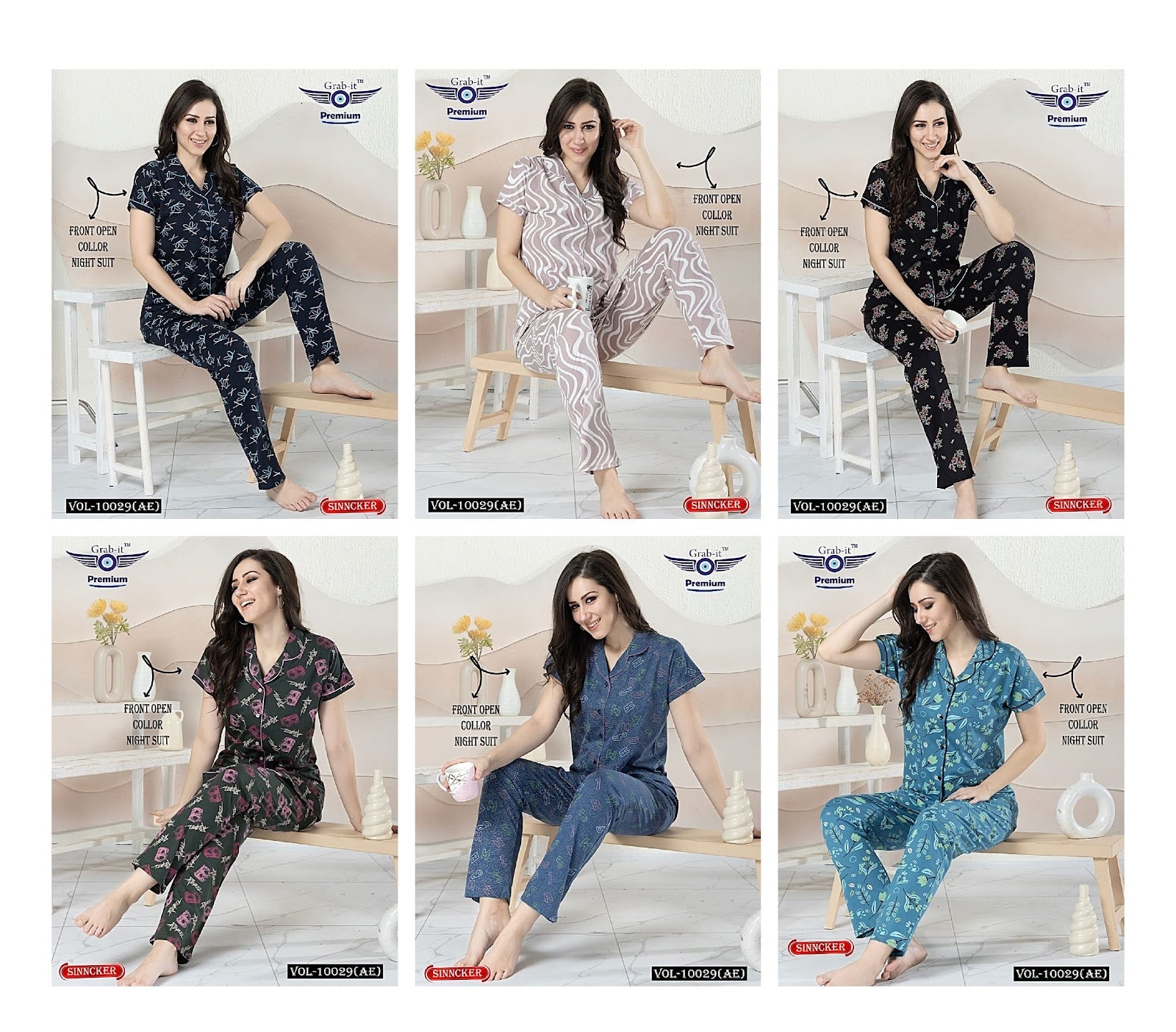 Front Open 10029 Ae Grab It Sinker Collar Night Suits Supplier – Kavya ...