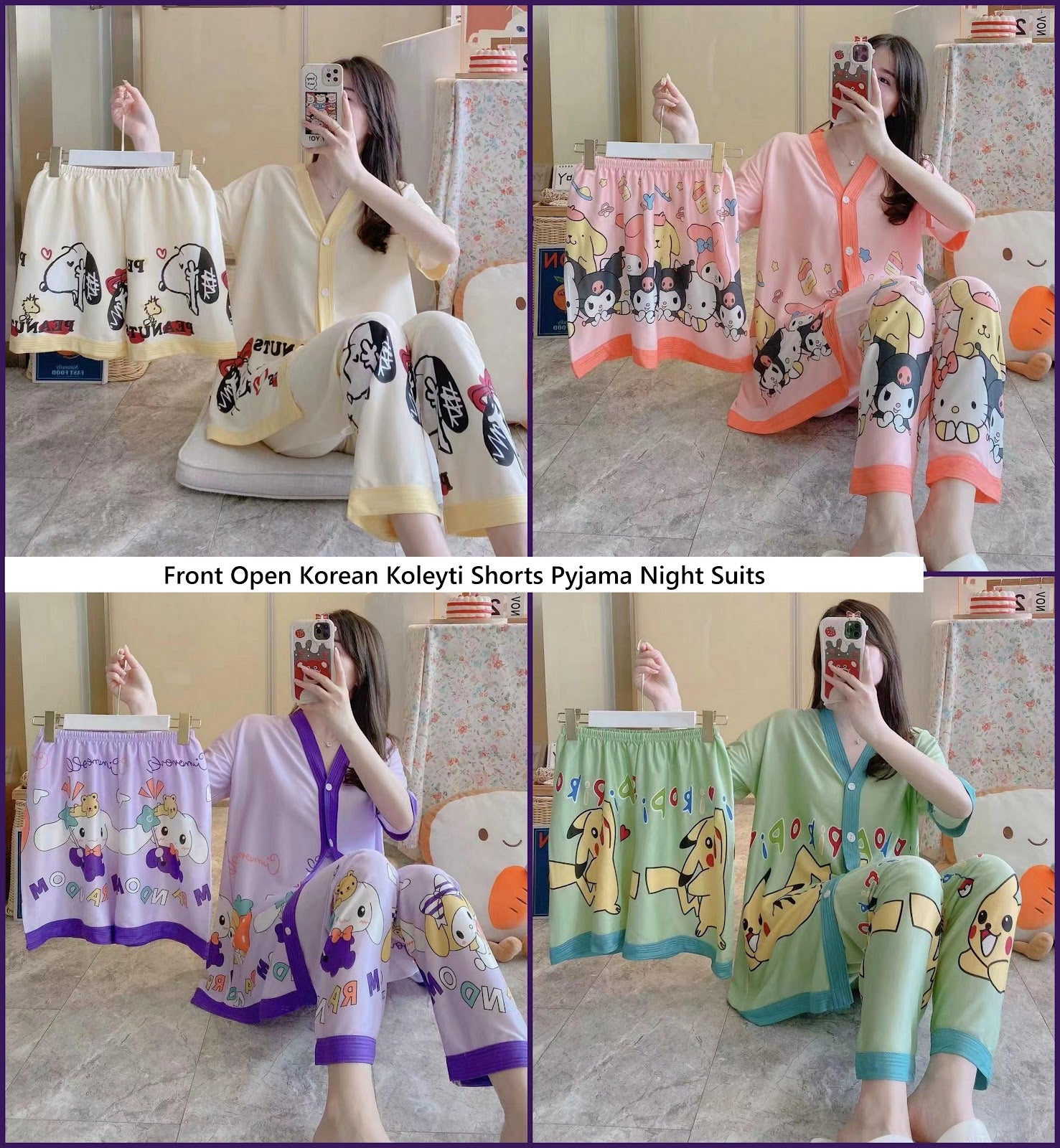 Front Open Korean Koleyti Shorts Pyjama Night Suits Exporter Ahmedabad
