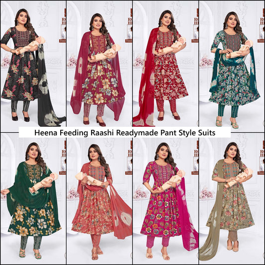 Heena Feeding Raashi Rayon Readymade Pant Style Suits Manufacturer