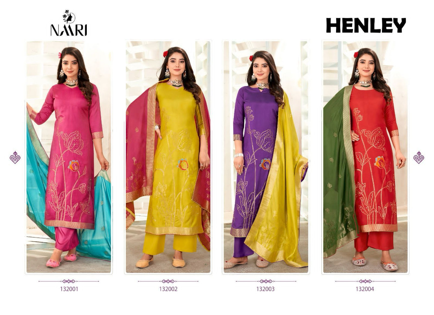 Henley Naari Jacquard Pant Style Suits Wholesale