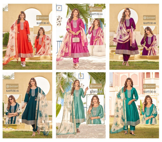 Kasturi Gurmaya Aanchi Silk Readymade Anarkali Suits Exporter