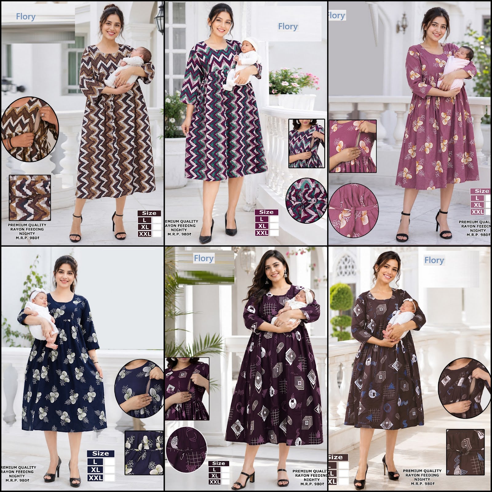 Maternity Dress 2008 Flory Rayon Feeding Night Gown Wholesaler Gujarat