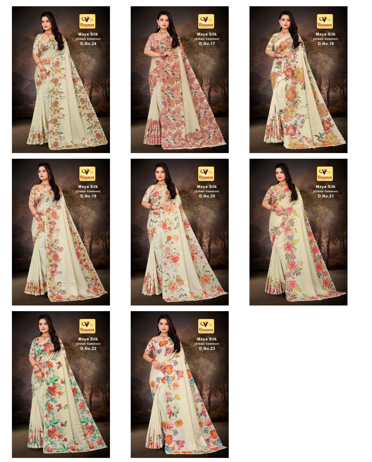 Maya Silk Cream Vinamra Cotton Silk Sarees Exporter India