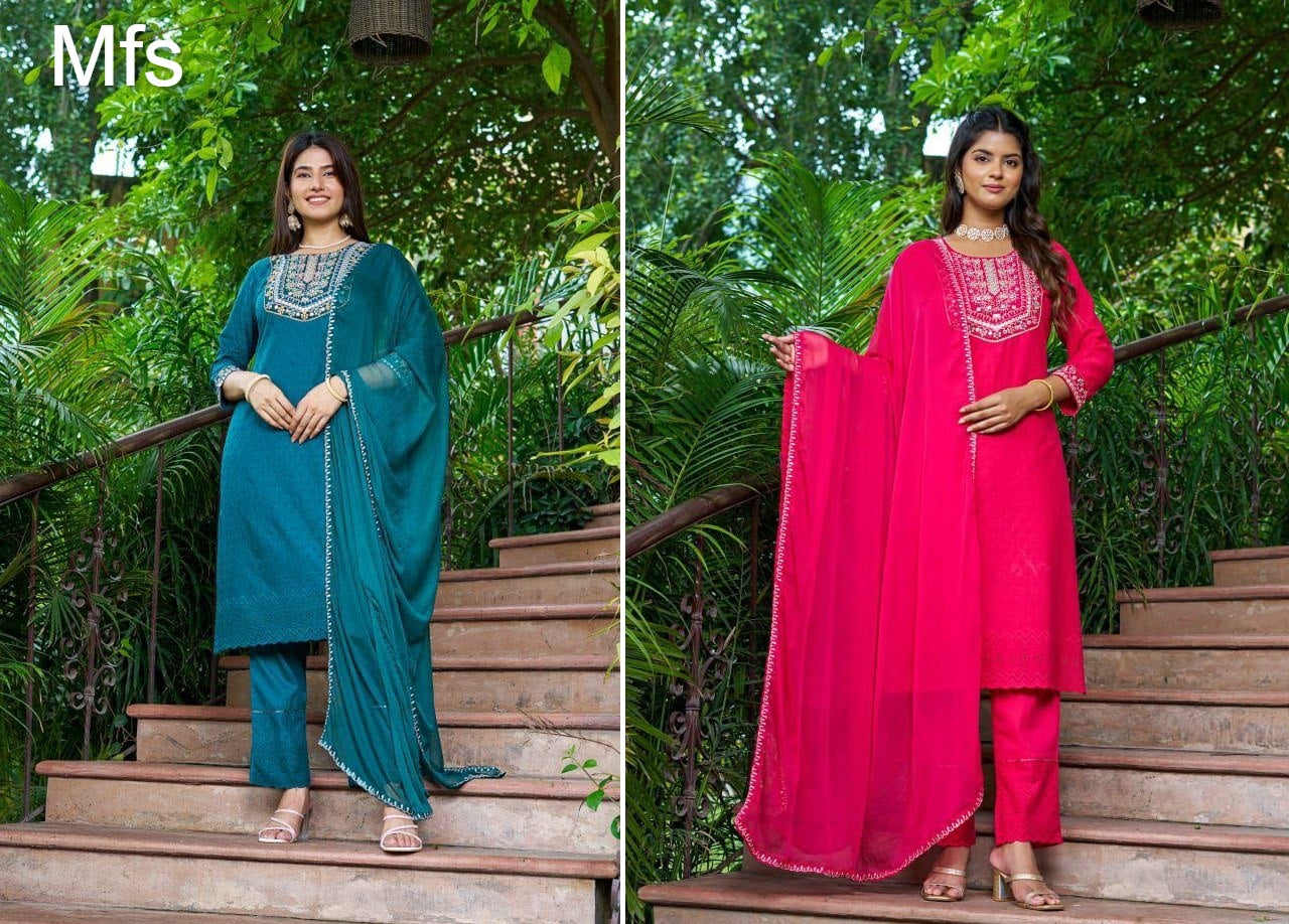 Neck Work 3110 Mfs Readymade Cotton Pant Suits Exporter