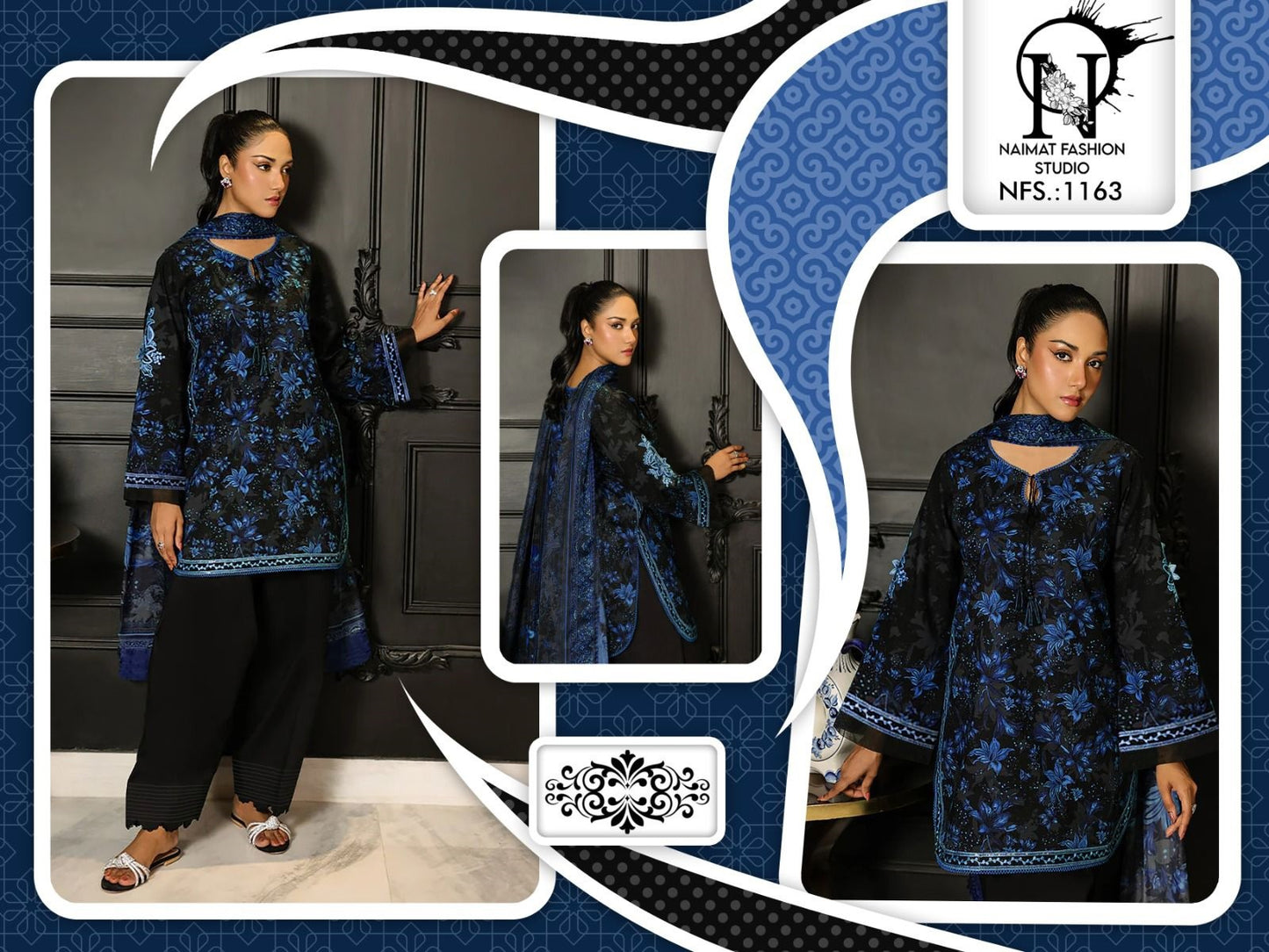 Nfs 1163 Naimat Fashion Studio Satin Pakistani Readymade Suits Wholesale Rate