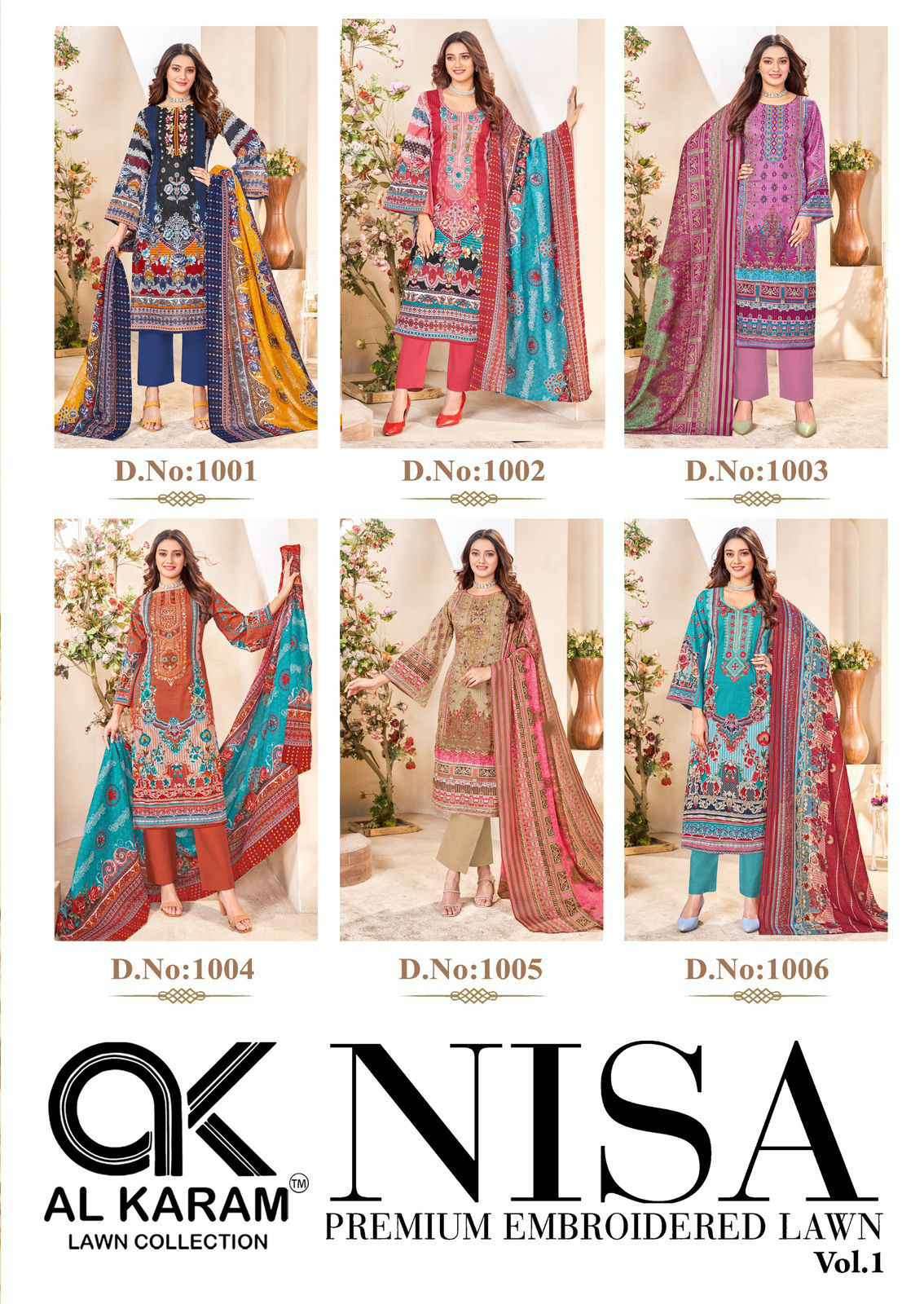 Nisa Vol 1 Al Karam Lawn Cotton Karachi Salwar Suits Wholesale Price