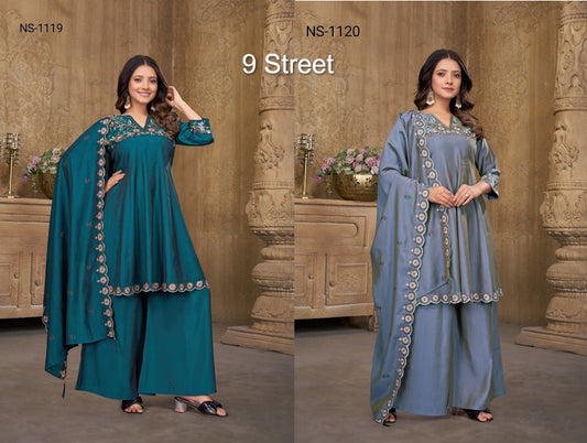Ns 1119-1120 9 Street Twill Readymade Plazzo Style Suits Manufacturer