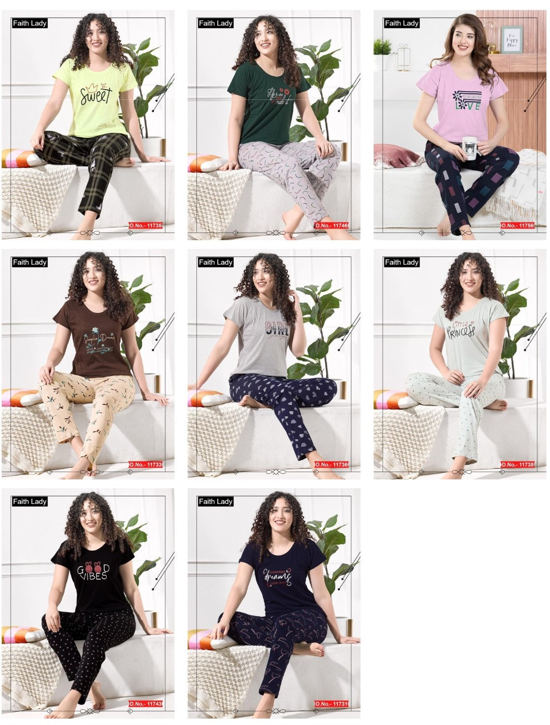 Plain Print 1511 Faith Lady Hosiery Cotton Pyjama Night Suits Wholesaler Ahmedabad